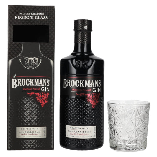 Brockmans Intensly Smooth Premium Gin + Negroni Glass 40° 70 cl + GBX (6 botellas)