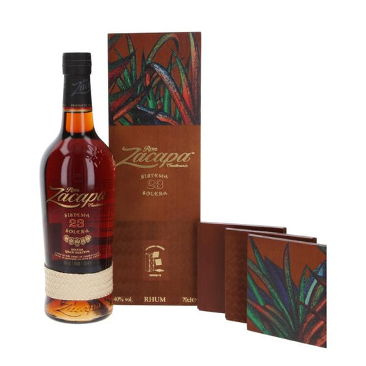 Zacapa Centenario 23 + 6 Coasters 40° 70 cl + Wooden  GBX (6 botellas)