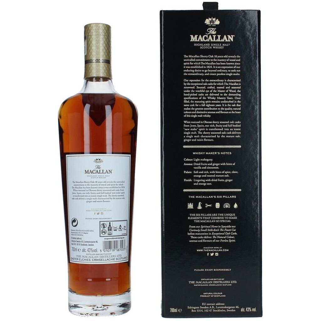 Macallan 18 Years Sherry Oak 43° 70 cl + Estuche (6 botellas)